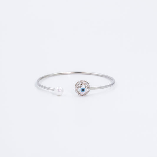 Silver Evil Eye Pearl Cuff/Kada