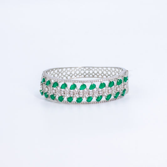 Silver Grand Greenstone Harmony Cuff/Kada