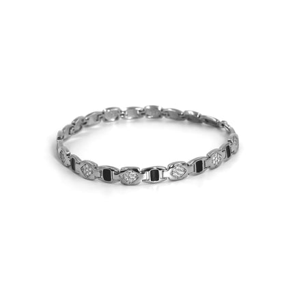 Silver Sleek Black Enamel Zircon Bracelet