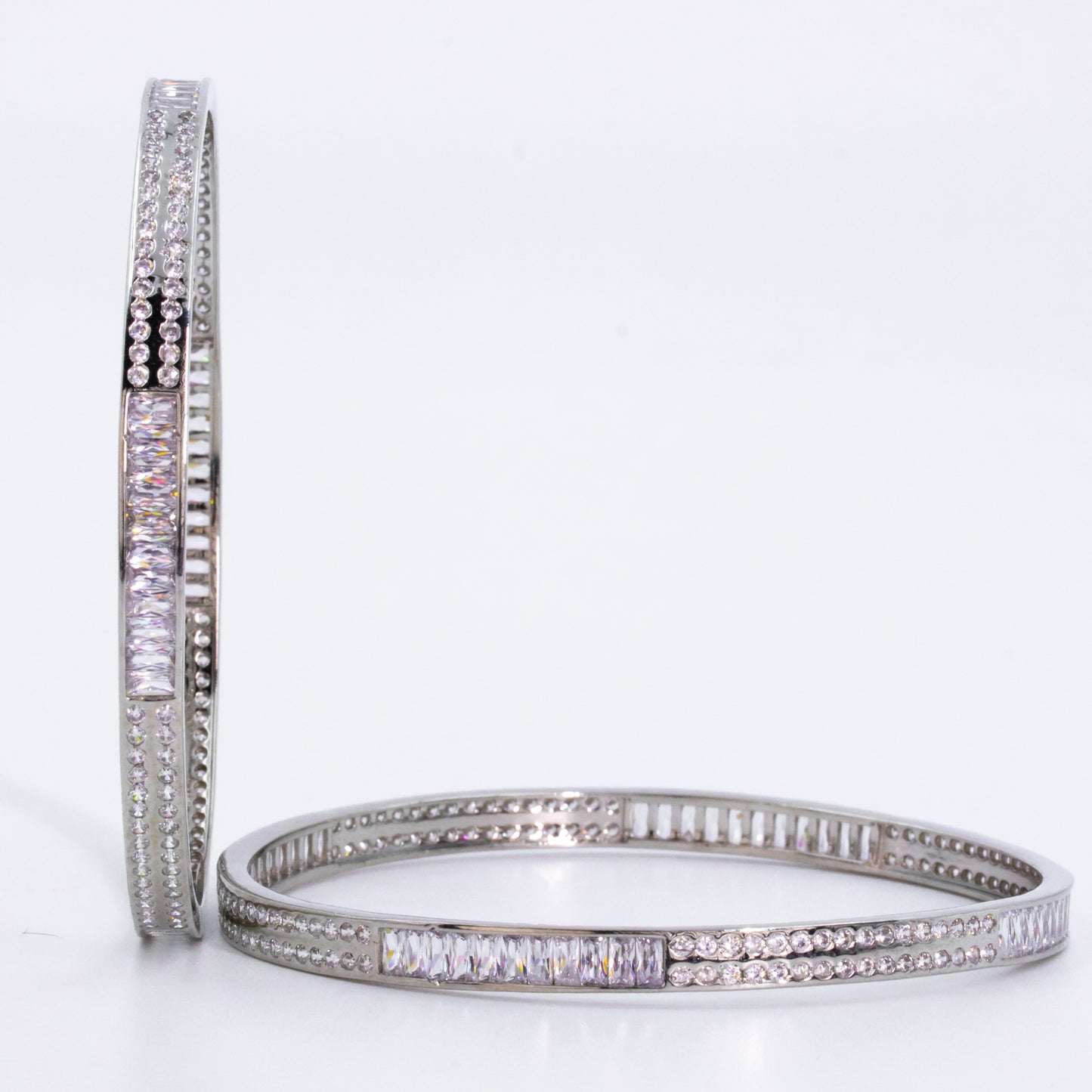 Silver Dual White Stone Fusion Bangle