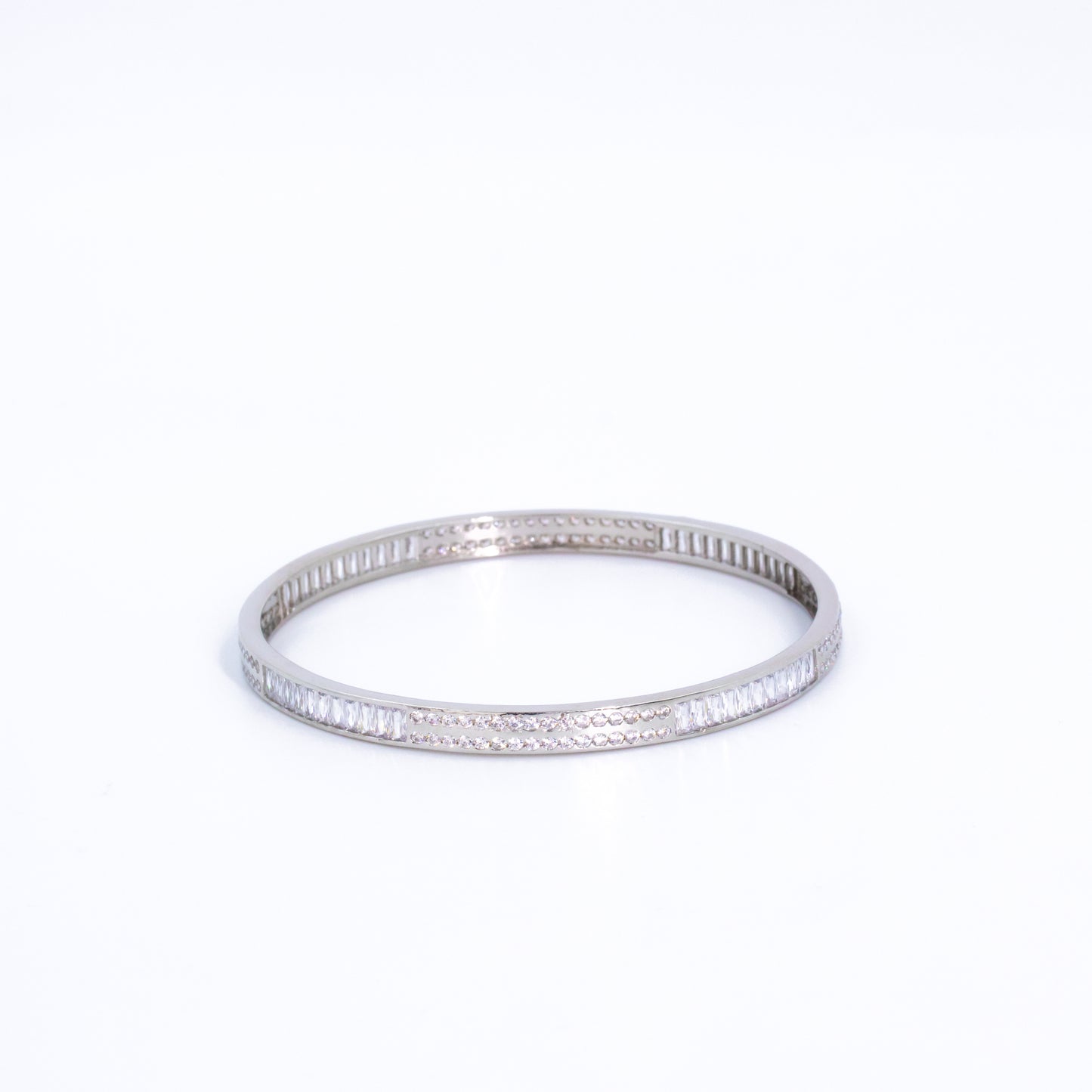 Silver Dual White Stone Fusion Bangle