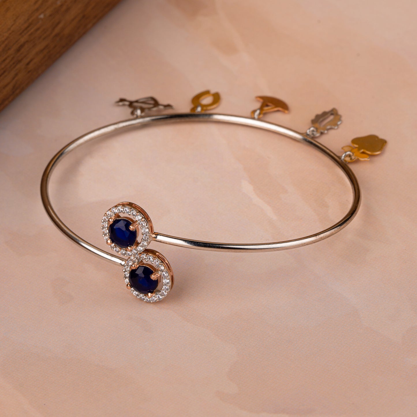 Rose Gold Sapphire Charm Cuff/Kada