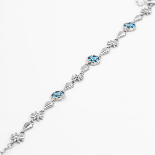 Silver Floral Blue Petals Bracelet