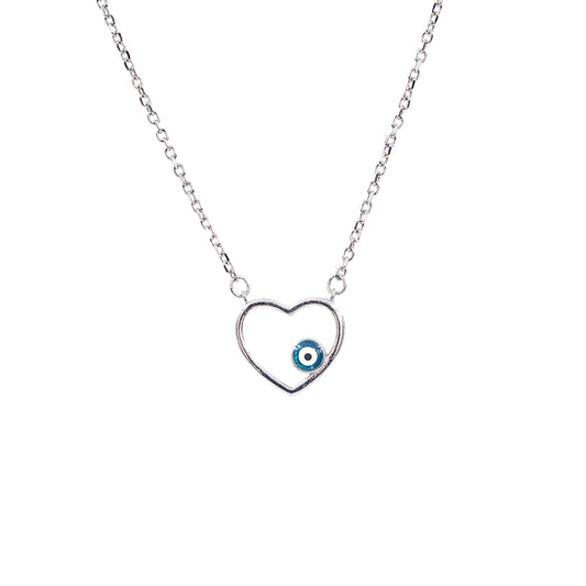 Silver Heart Evil Eye Chain Pendant