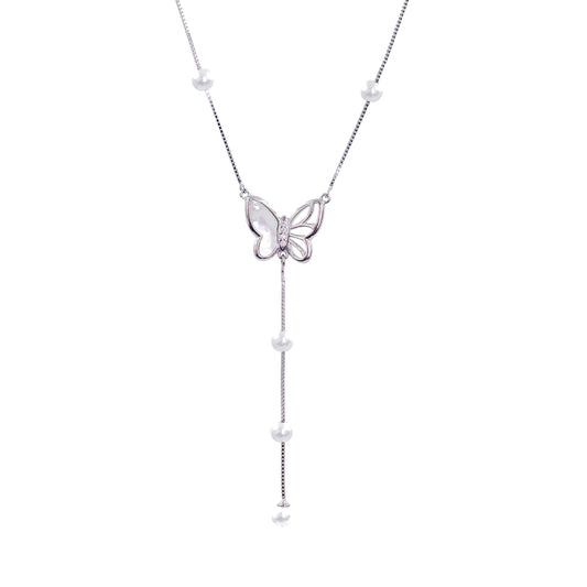 Silver Pearl Butterfly Chain Pendant