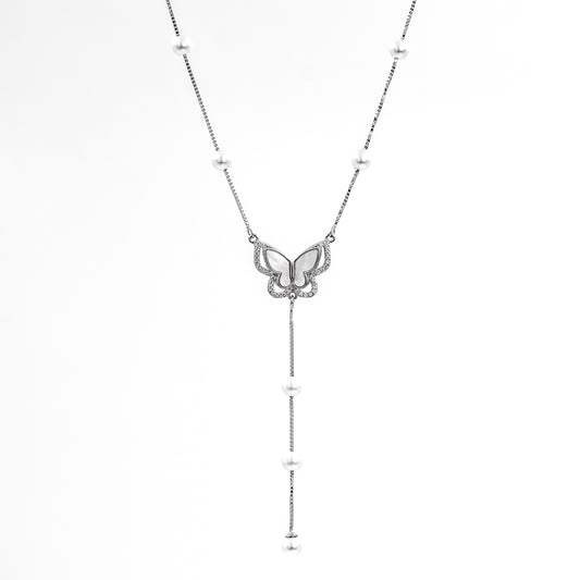 Silver Twin Pearl Flutter Chain Pendant