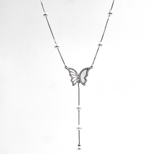 Silver Pearl Butterfly Chain Pendant