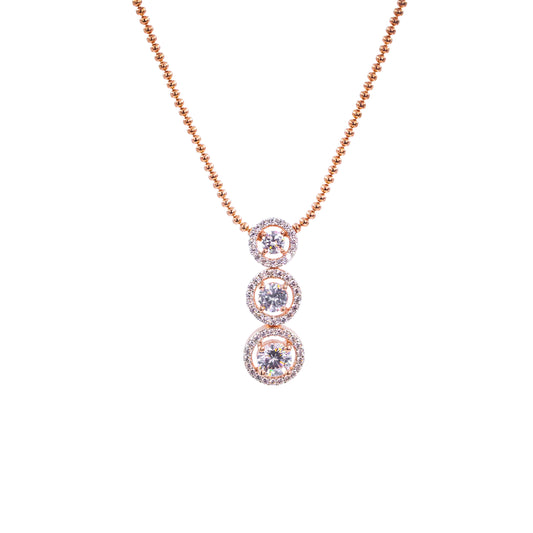 Rose Gold Tri Solitaire Chain Pendant Set