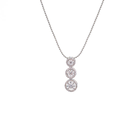 Silver Tri Solitaire Chain Pendant SET