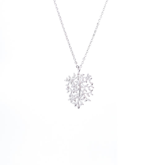 Silver Zircon Leaf Chain Pendant