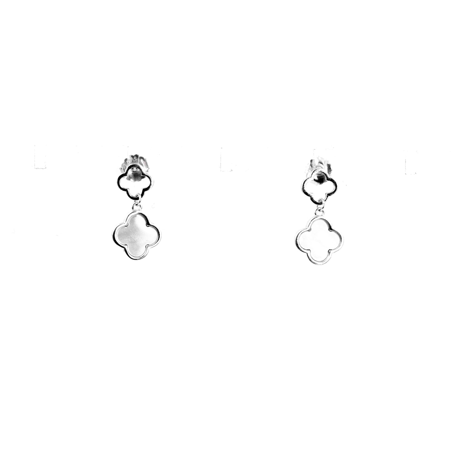 Silver Clover Pearl Earrings