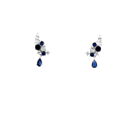 Silver Sapphire Crescent Earrings