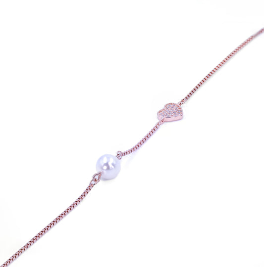 Rose Gold Heart & Pearl Bracelet