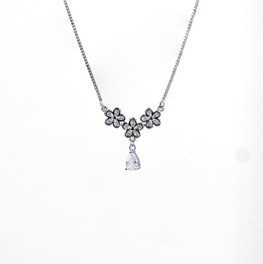 Silver Solitaire Bouquet Chain Pendant