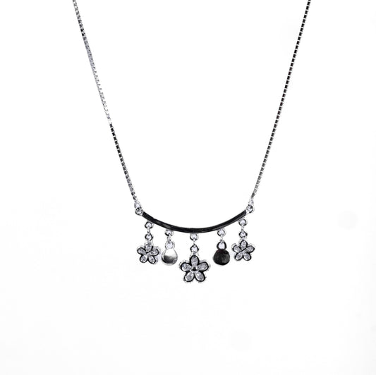 Silver Dangling Flowers Chain Pendant