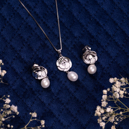 Silver Ivory Blossom Pendant Set