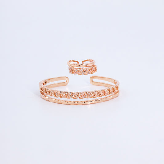 Rose Gold Enchant Loom Cuff/Kada with Ring Set