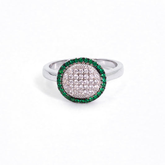 Silver Green Crystal Ring