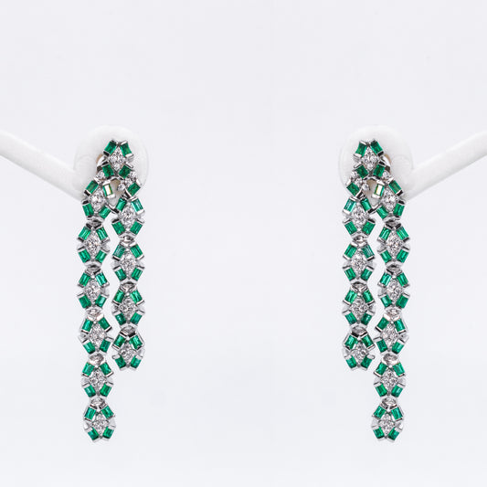 Silver Delicate Green Drape Earrings