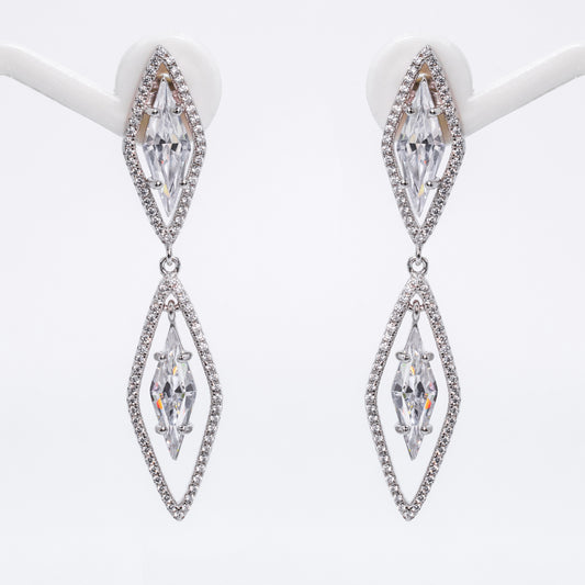 Silver Dual Diamond Dangler Earrings