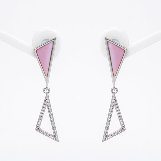 Silver Powder Pink Triangle Duet Earrings