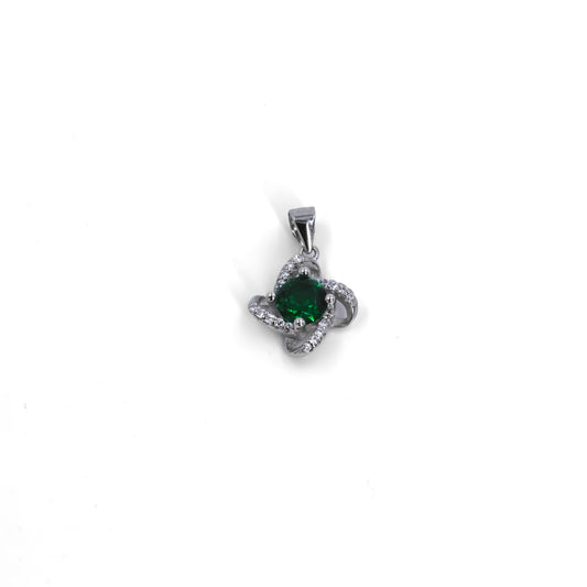 Silver Twisted Green Solitaire Pendant