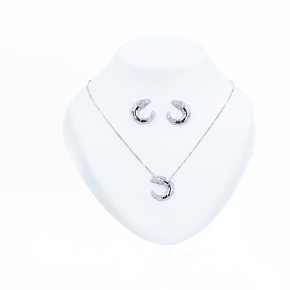 Silver Cute Croissant Pendant Set