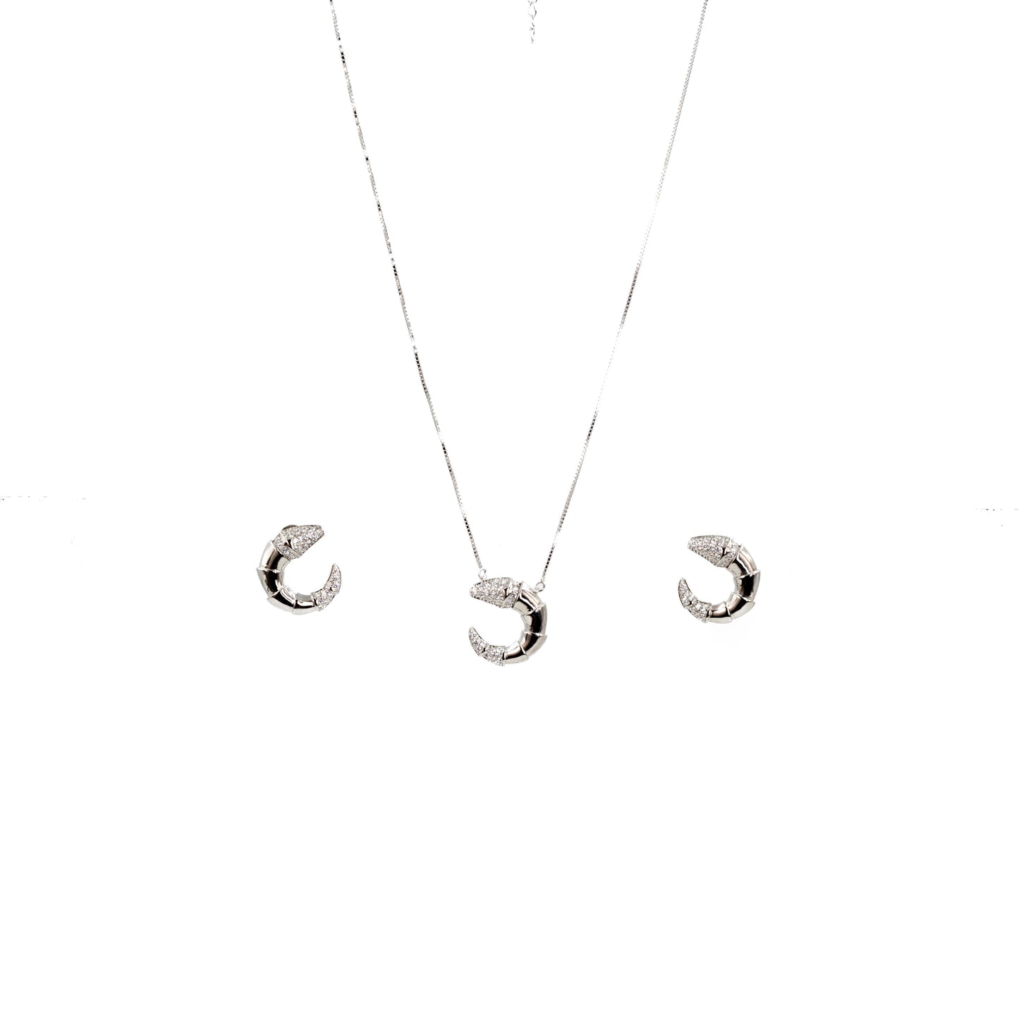 Silver Cute Croissant Pendant Set