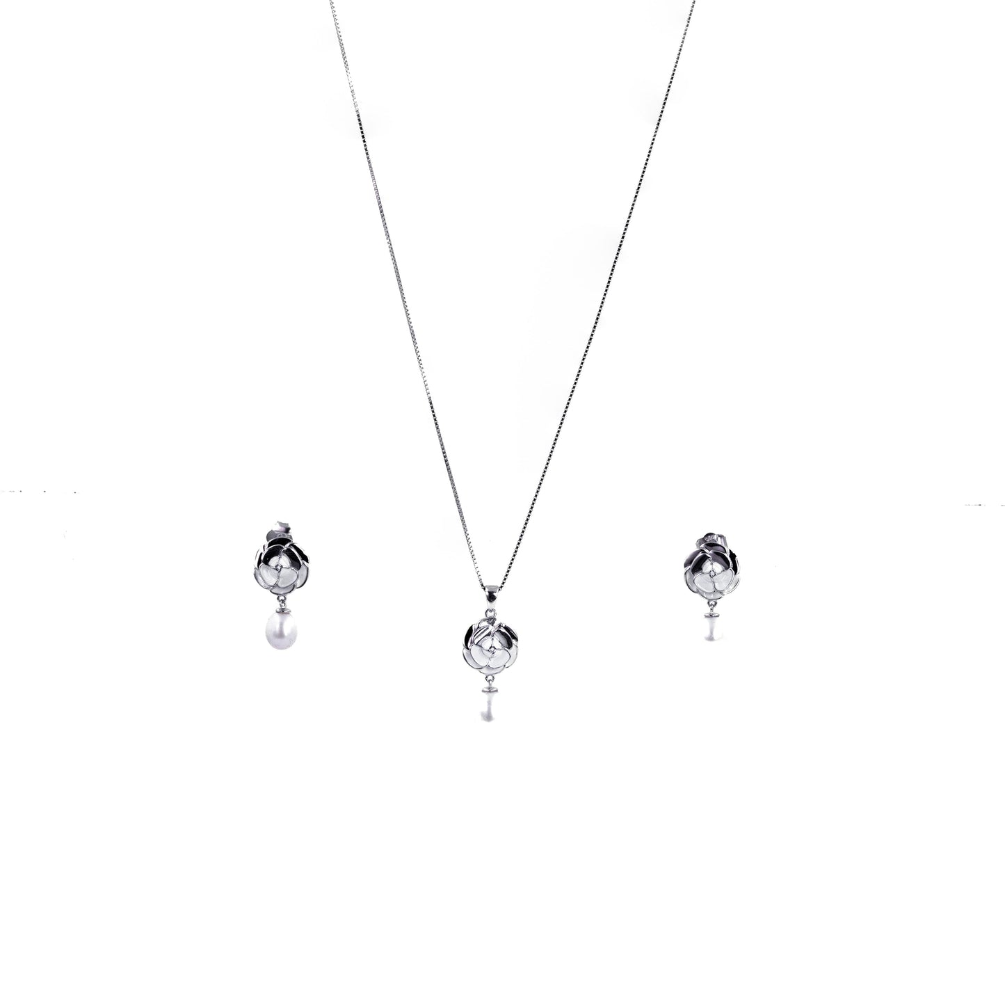 Silver Ivory Blossom Pendant Set