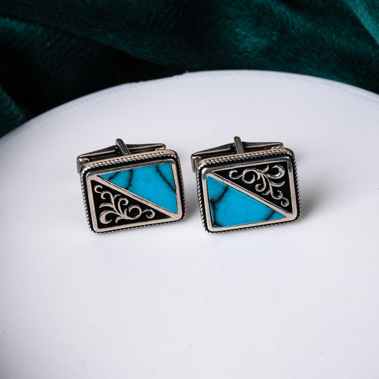 Vintage Rectangular Sky Blue Cufflinks