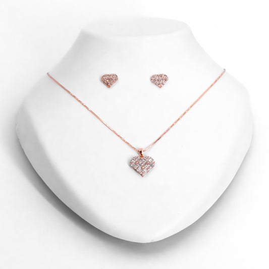 Rose Gold Crystal Heart Pendant Set