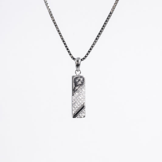 Silver Rectangle White Stone Pendant