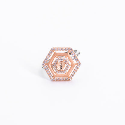 Two Tone Hexagon Enclosed Heart Charm Ring