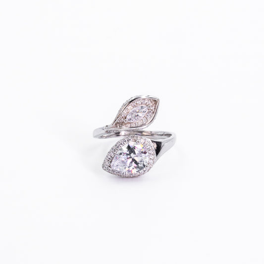 Silver Twin Sparkling Stones Ring