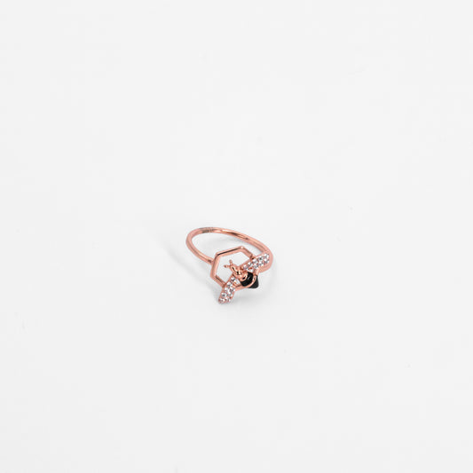 Rose Gold White Stone Honey Bee Ring