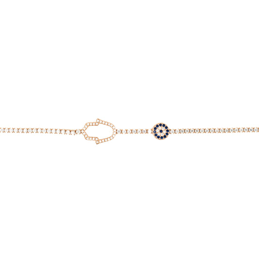 Rose Gold Hamsa and Evil Eye Bracelet