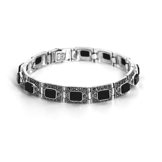 Silver Premium Onyx Marcasite Bracelet