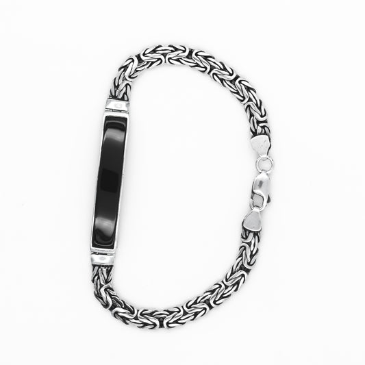 Turkish Tempest : Silver oxidised Men's Bracelet with black enamel centr